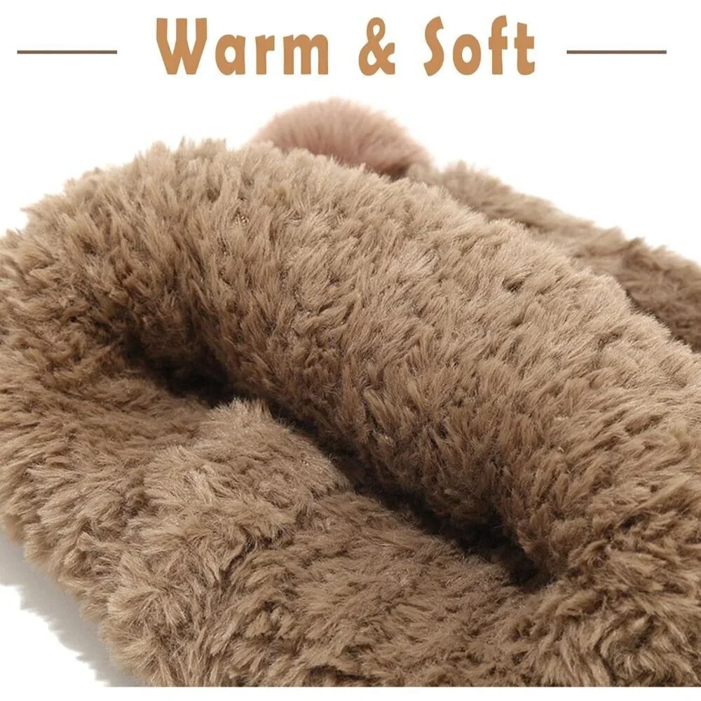 Women's White Furry Beanie with Pom Pom Winter Warm Knitted Hat Bear Costume